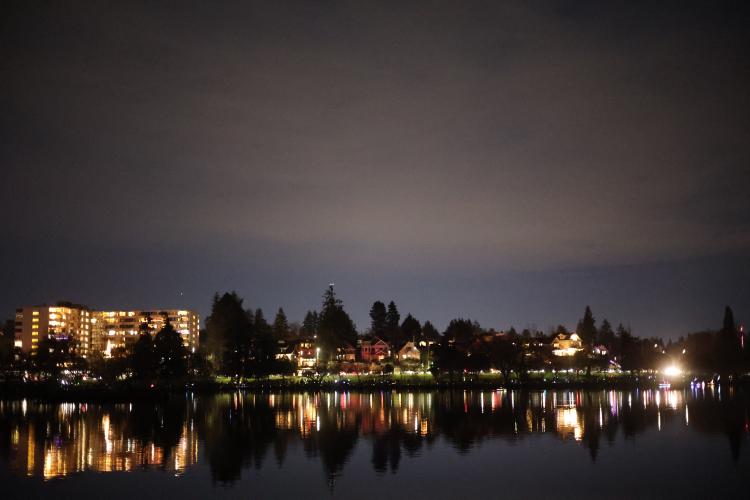 Lights reflecting on Green Lake.